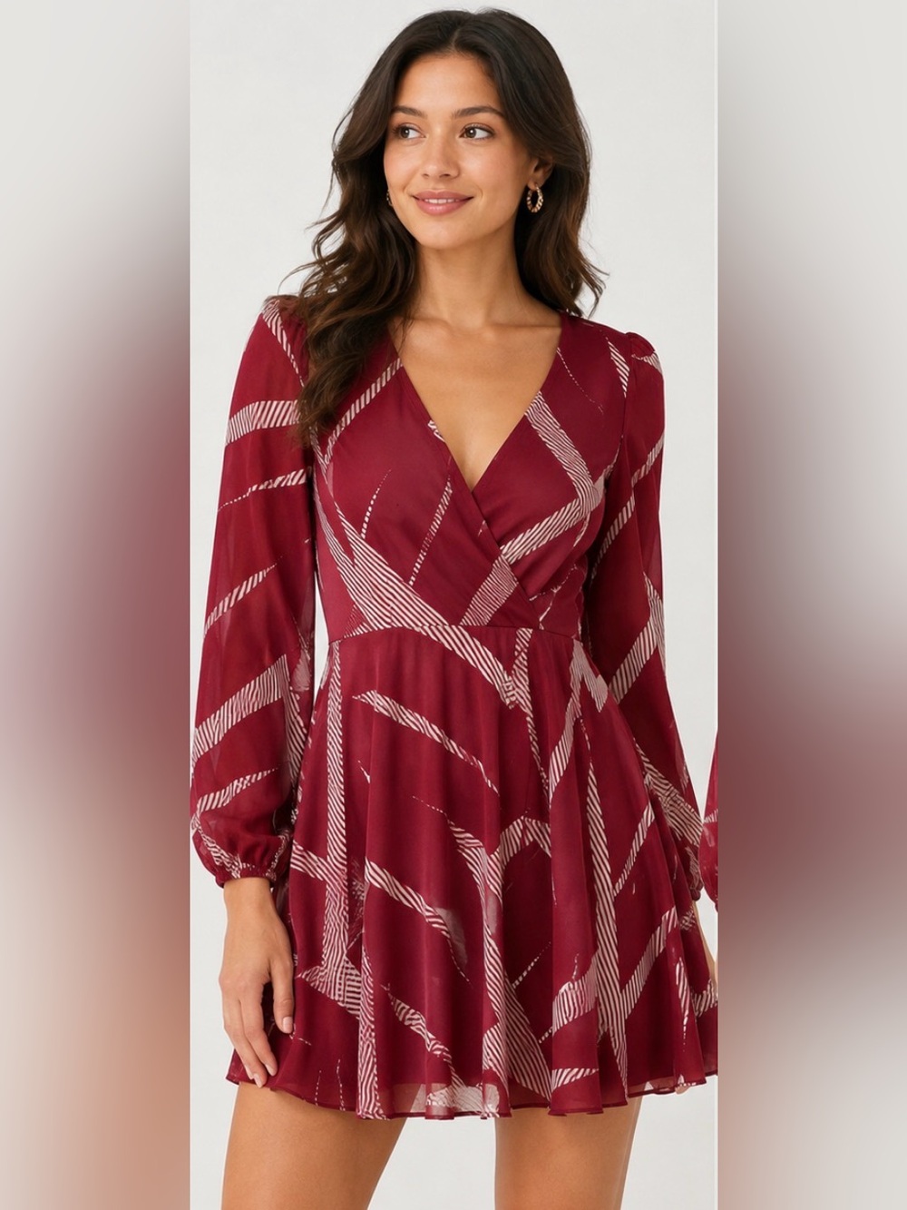 NWT Charles Henry Geometric Red Wrap Dress Size Large